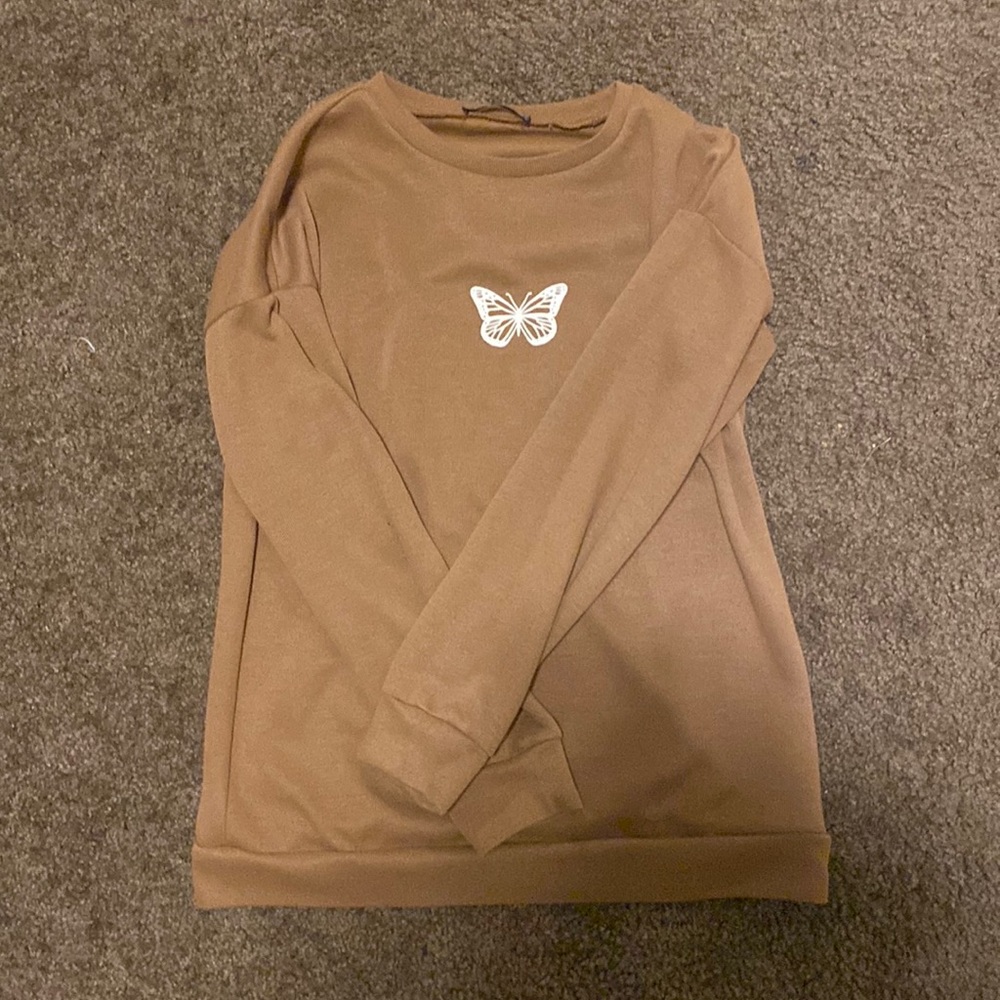 Tan butterfly crew neck